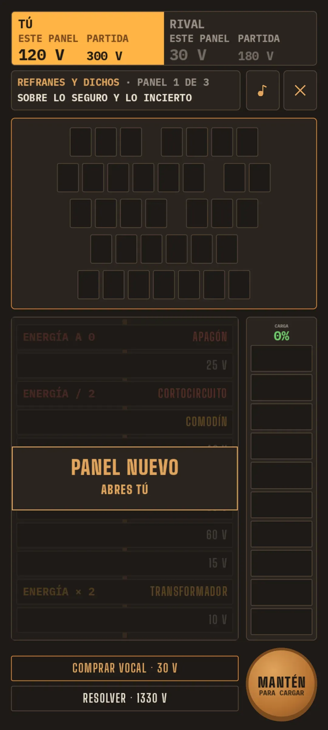 Modo duelo con el marcador del jugador y el del rival